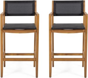 51NAz34Ka2L._AC_SL1248_.jpg Outdoor Bar Stool - Christopher Knight Home Calista Acacia Wood Barstools with Outdoor Mesh (Set of 2), Teak and Black