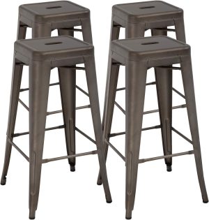 71fs2uYWjuL._AC_SL1500_.jpg Metal Bar Stool Set of 4 Counter Height Barstool 30 Inches Industrial Bar Chairs Patio Stool Stackable Backless Kitchen...