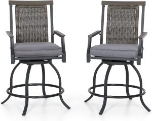 71oNDQR9fIL._AC_SL1500_.jpg PHI VILLA Outdoor Swivel Bar Stools Set of 2, 24" Counter Height Patio Bar Chairs with Rattan Backrest and Wood-Like...