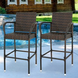 81qwouKjWAL._AC_SL1500_.jpg ZENY Set of 2 Wicker Barstool All Weather Dining Chairs Outdoor Patio Furniture Wicker Chairs Bar Stool with Armrest